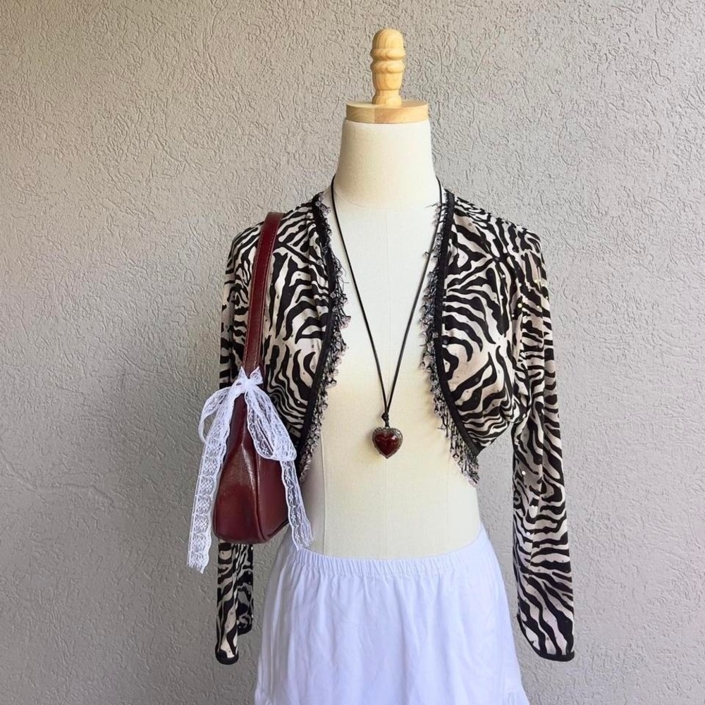 Vintage Joseph Ribkoff Zebra Print Bolero Beaded Shrug Long Sleeve US 12
